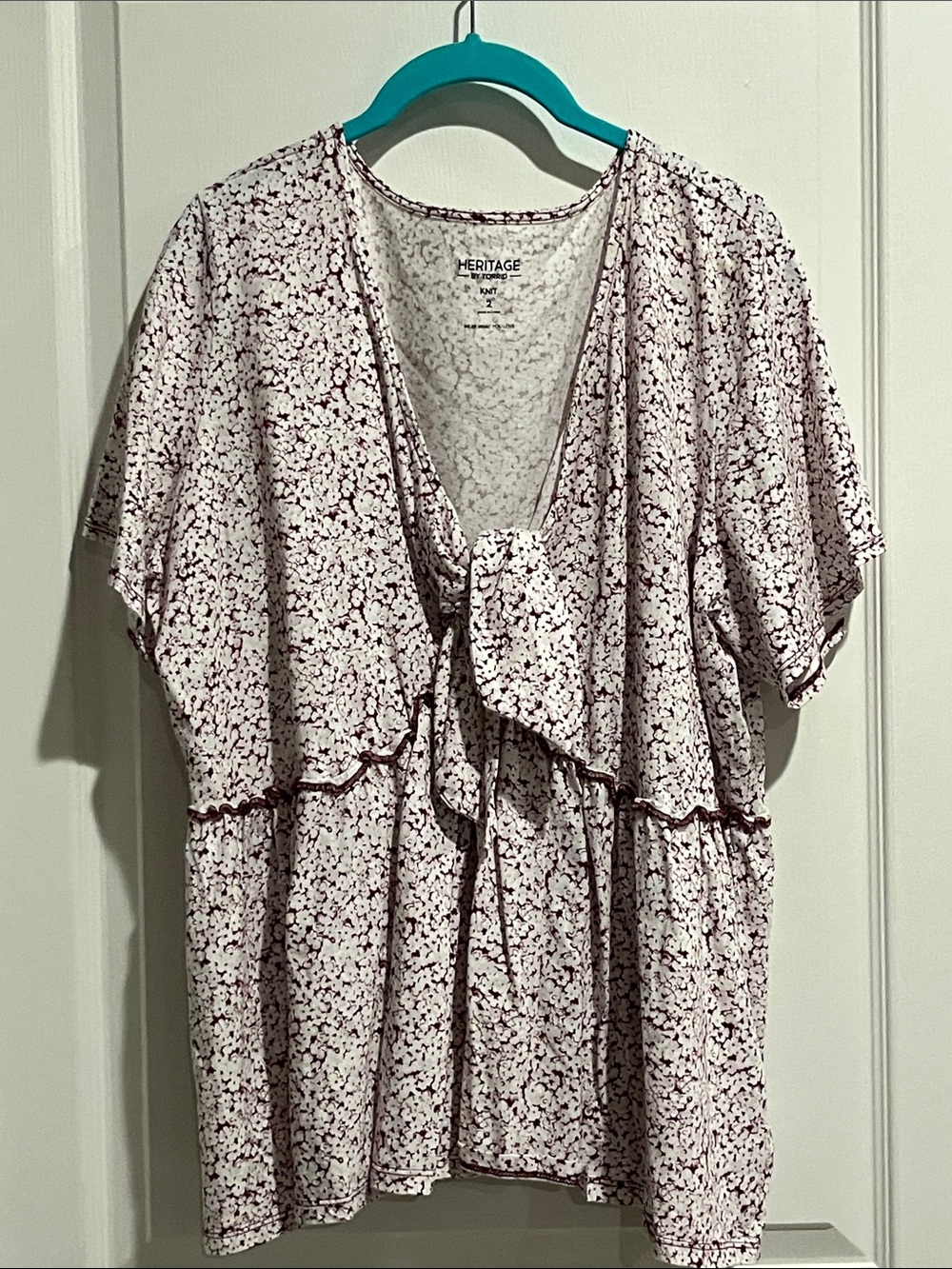 Heritage White Background and Dark Purple Floral Tie-Front Blouse